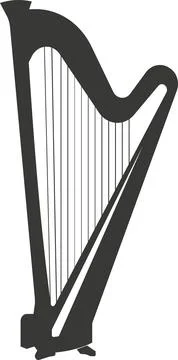 Black silhouette of a flat harp with strings 스톡 일러스트