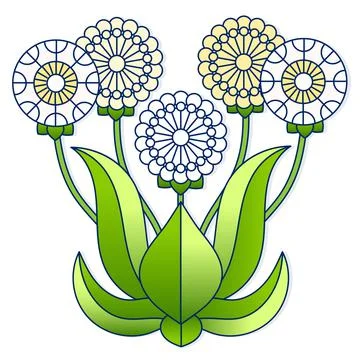 Black silhouette with flying dandelion buds on a white Stock Illustration