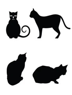 Black silhouette of four different poses of a cat vector Stock Illustration