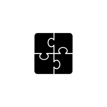 Black silhouette of four interlocking puzzle pieces for strategy concepts. Stock Illustration