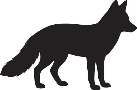 Black Silhouette of a Fox Standing on a White Background Stock Illustration