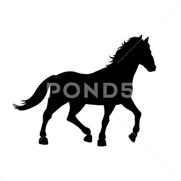 Black silhouette of galloping horse on white background. Wild mustang icon Stock Illustration