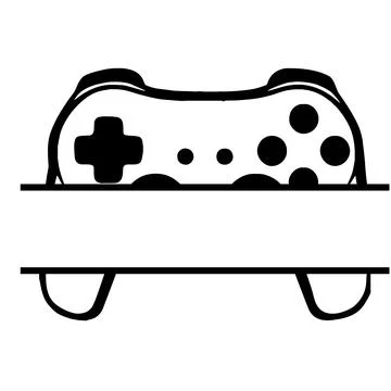 A black silhouette of a game controller split horizontally by a white rectang Stock Illustration