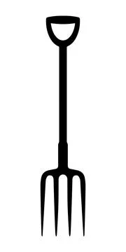 Black silhouette of a garden digging fork with a D grip handle, isolated  Illustration