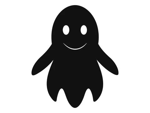 Black silhouette of a ghost isolated on white background. Concept of spooky s Stock Illustration