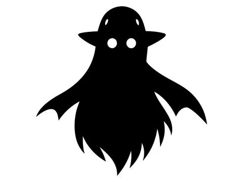 Black silhouette of ghost isolated on white background. Concept of spooky spi Stock Illustration