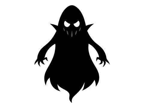 Black silhouette of ghost isolated on white background. Concept of spooky spi Stock Illustration