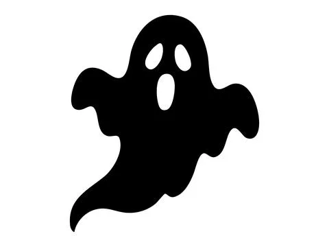 Black silhouette of ghost on white background, graphic illustration. concept of Stock Illustration