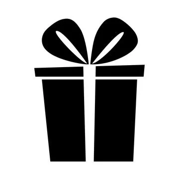 Black silhouette of gift box with rounded ribbon bow isolated on white Stock Illustration