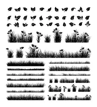 Black Silhouette Grass with Leaf Stock Illustration
