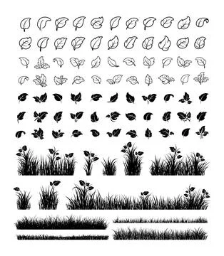 Black Silhouette Grass with Leaf Stock Illustration