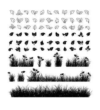 Black Silhouette Grass with Leaf Stock Illustration