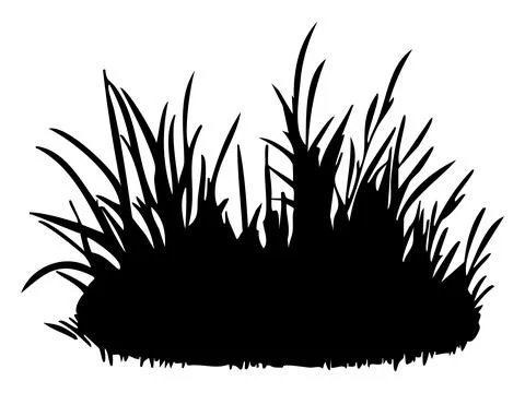 Black silhouette of grass patch, isolated on white background, graphic Ilustración de archivo