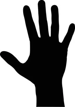 Black Silhouette Hand Open Five Fingers Isolated White Background Stock Illustration