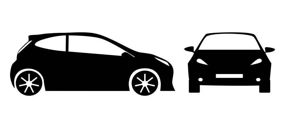 Black silhouette Hatchback. Front view and side view. vector illustration Stock Illustration