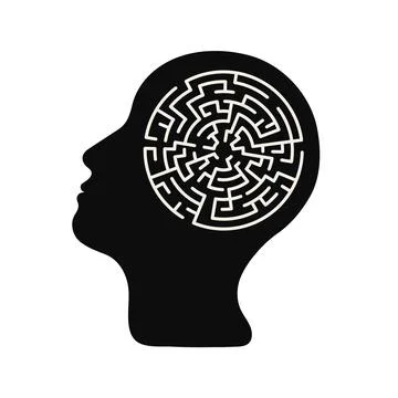 Black silhouette of head with labyrinth inside Stock Illustration