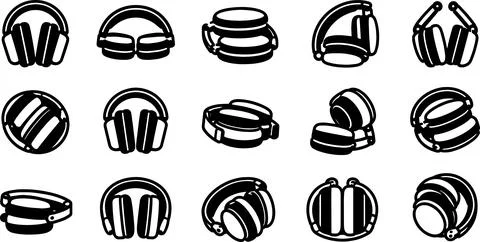 Black silhouette headphones and audio headsets for music and sound listenin.. Stock Illustration
