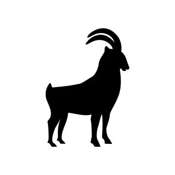 Black Silhouette of a Horned Goat or Ibex Vector Illustration Stock Illustration