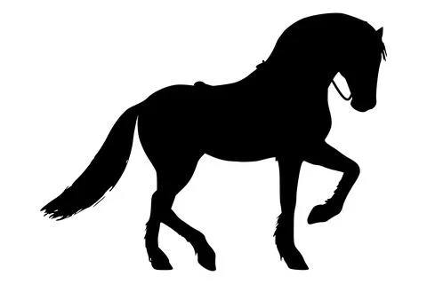 Black silhouette of a horse on white background, running Stock Illustration