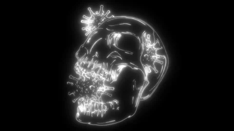 Black silhouette of human skull with virus in neon style Stock Footage 275883005