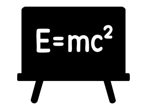 Black silhouette icon of chalkboard with e mc2 formula, isolated on white Stock Illustration