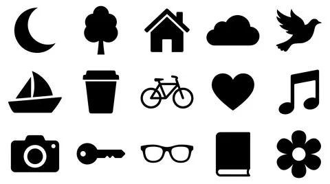 Black silhouette icon collection with suitable digital interface elements Ilustração Stock