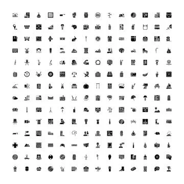 Black silhouette icons set of various objects 스톡 일러스트