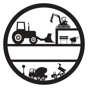 A black silhouette illustration featuring construction machinery frame with b Stock Illustration