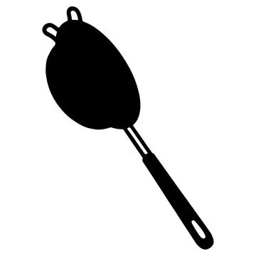 Black silhouette of a kitchen strainer or colander spoon with handle isolat.. Ilustración de archivo
