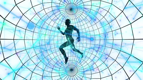 A black silhouette of a man hovering in world space, rotating clockwise Stock Footage 247824402