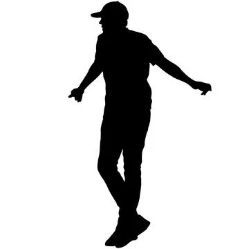 Black silhouette of a man standing and leaning forward with his hands resting Stock Illustration
