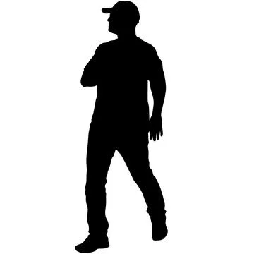 Black silhouette of man standing front view on white background Stock Illustration