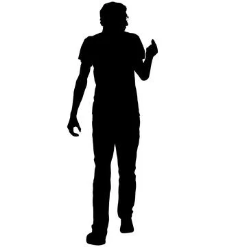 Black silhouette of man standing front view on white background Illustration