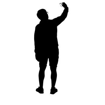 Black silhouette of man taking selfie with smartphone on white background Stock Illustration