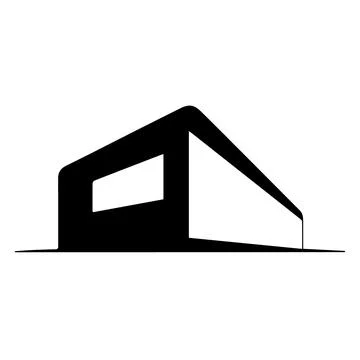 Black silhouette of a modern, angular building with a large opening Stock Illustration