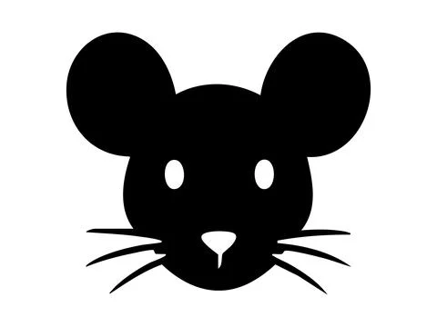 Black silhouette of mouse facing forward, isolated on white background. concept Stock Illustration