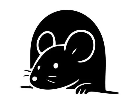 Black silhouette of mouse peeking over edge, isolated on white background Ilustração Stock