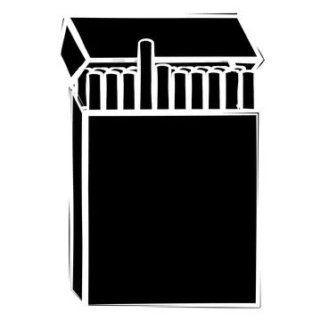 Black silhouette of open full pack with cigarettes in sketch style isolated Stock-Illustration