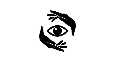Black Silhouette of Open Hands Protecting an Eye, Symbolizing Trust and Vision Stock Illustration