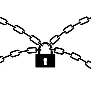 Black Silhouette Padlock with Chains Security Vector Illustration Illustrazione stock
