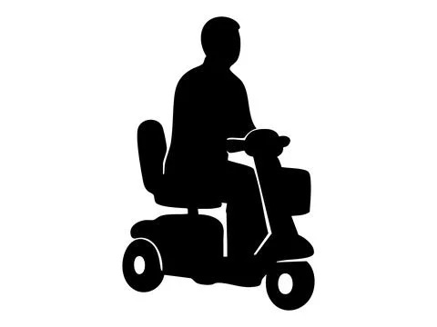 Black silhouette of a person with a disability using mobility scooter, isolated Stock Illustration