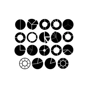 Black Silhouette Pie Chart set. Vector icon. Stock Illustration
