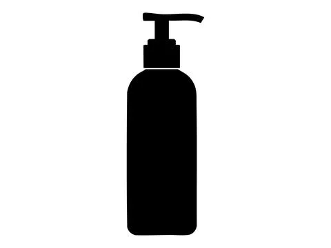 Black silhouette of plastic pump bottle for liquid soap, shampoo, sanitizer or Stock Illustration
