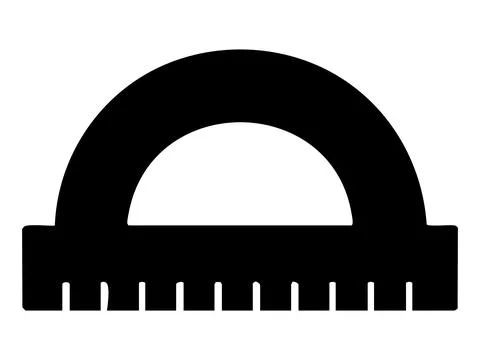 Black silhouette of protractor for measuring angles isolated on white background Stock Illustration