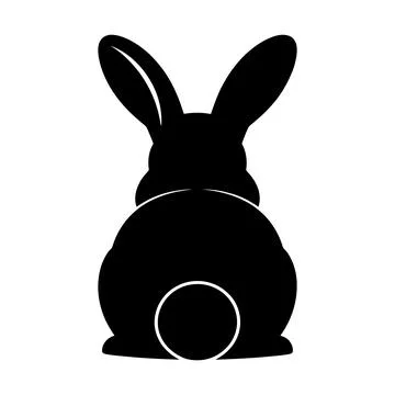Black silhouette of a rabbit's backside with long ears white background Stock Illustration