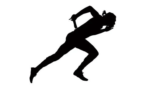 Black silhouette of relay runner looking back to receive baton Stock Illustration
