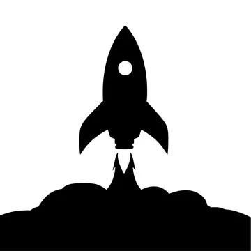 Black Silhouette Of Rocket Launching With Smoke Stock Illustration