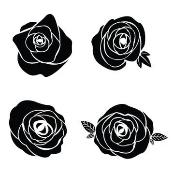 Black silhouette of rose set Stock Illustration