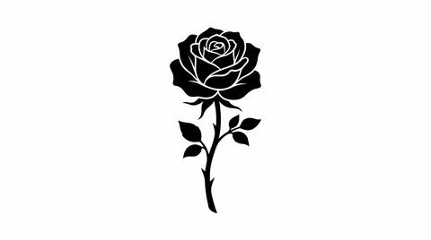 Black Silhouette of a Rose with Stem and Leaves on White Background Stock Illustration