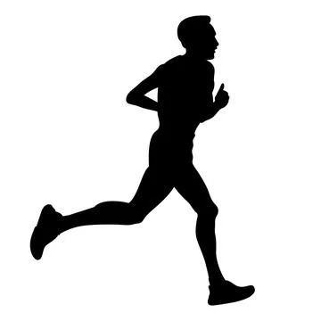 Black silhouette runner in motion on white background during marathon 스톡 일러스트